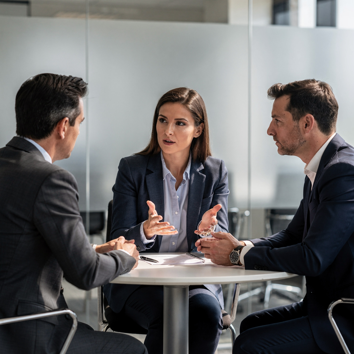 flux pro 2.0 photorealistic corporate photography square 1 1. three professionals seated arou 0